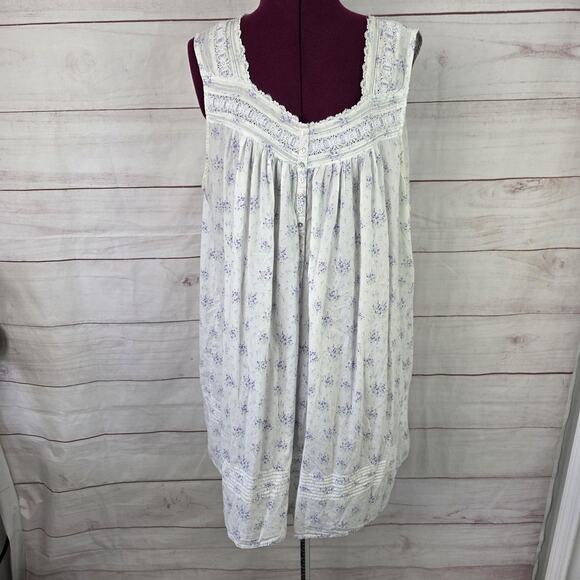 Eileen West Nightgown Womens 2X Sleeveless Lace Trim Floral Pajama Sleepwear - Picture 1 of 10